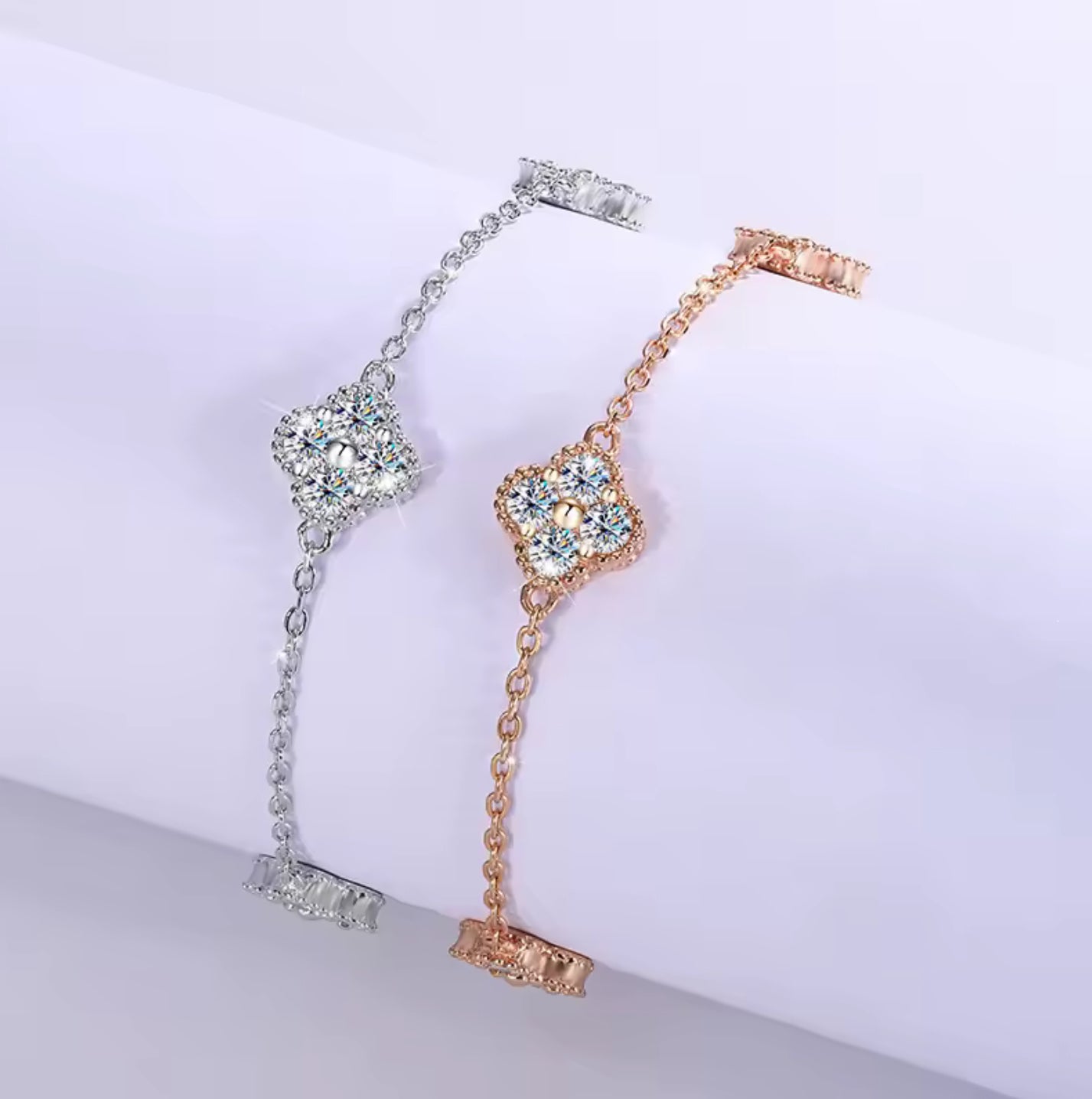 Luxe Silver Moissanite Clover Bracelet