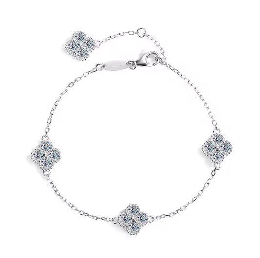 Luxe Silver Moissanite Clover Bracelet